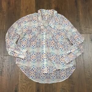 Free People Sheer Geometric White Button Down Top